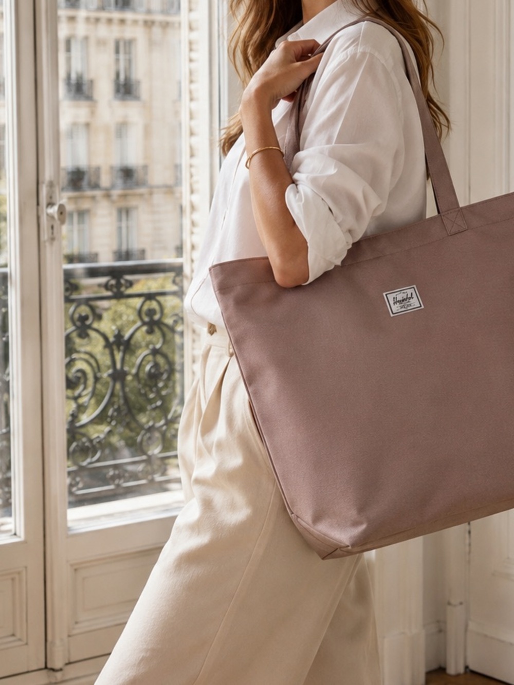 Herschel Supply Co. Mauve Taupe Large Shopper Tote Canvas Travel Work Bag - Picture 10 of 15